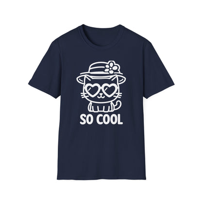 So Cool - Minimalistic Outline Kitten With Hat and Sunglasses T-Shirt