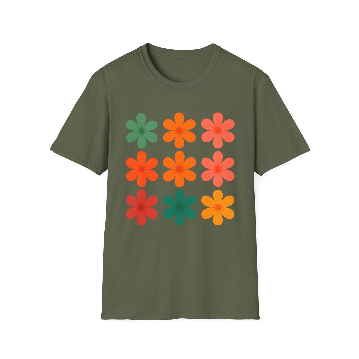 Vibrant Grid Flowers T-Shirt