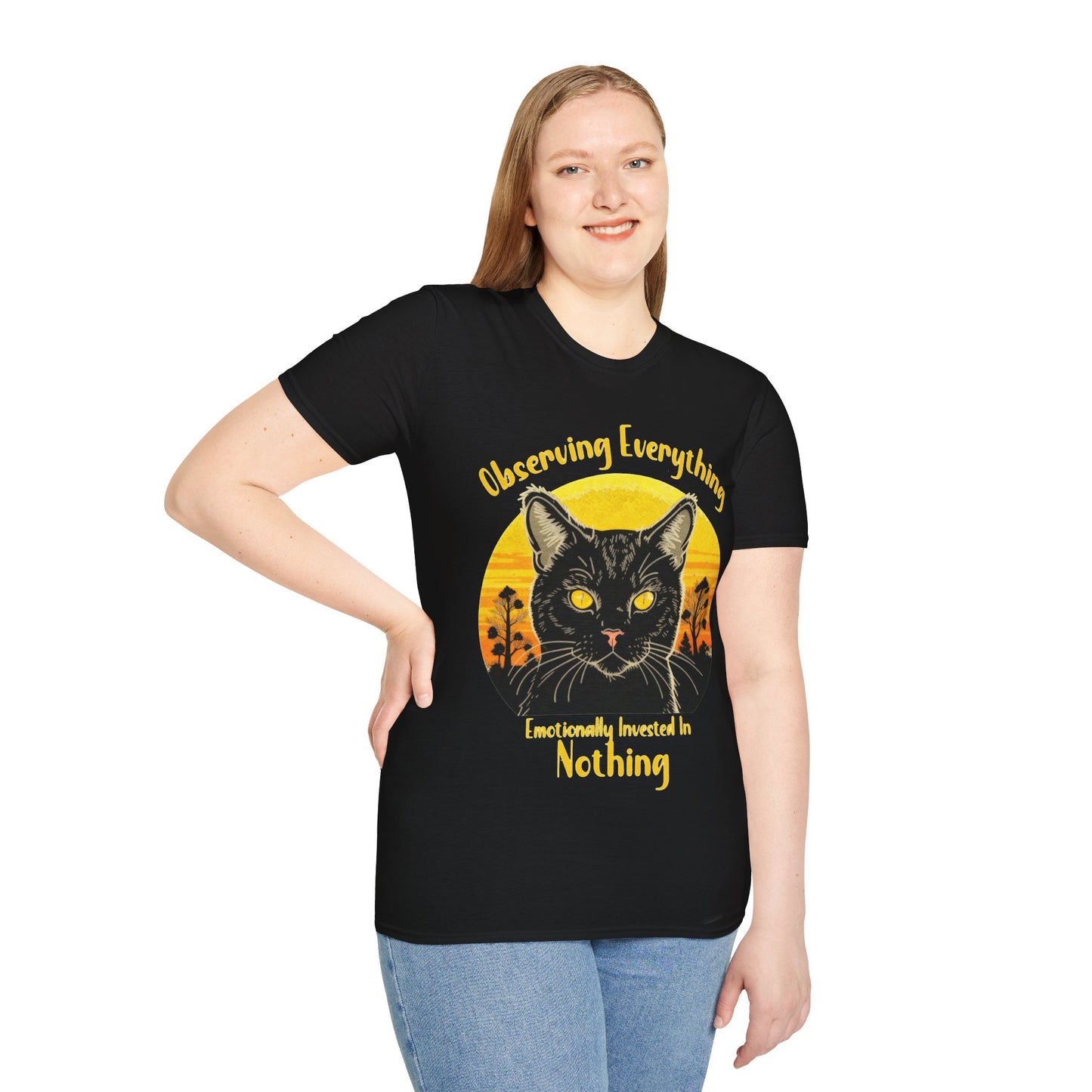 Observing Everything, Emotionally Invested in Nothing - Playful Cat Staring T-Shirt