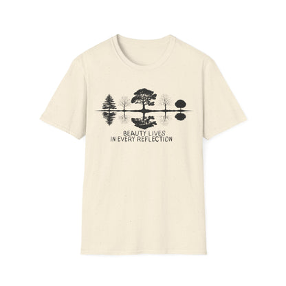 Beauty Lives In Every Reflection - Monochrome Silhouette Trees With Reflection In Water T-Shirt