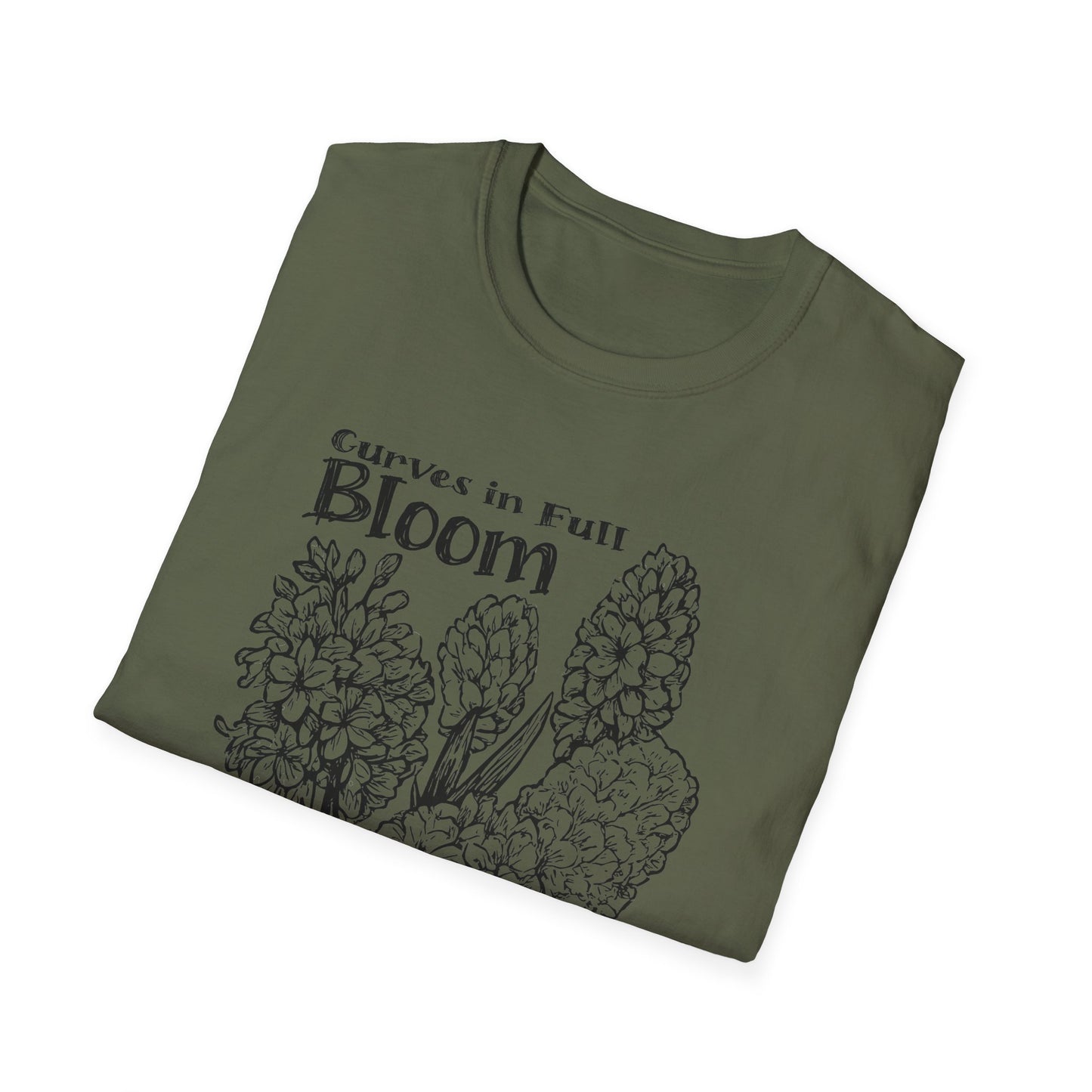 Curves in Full Bloom - Monochrome Floral T-Shirt
