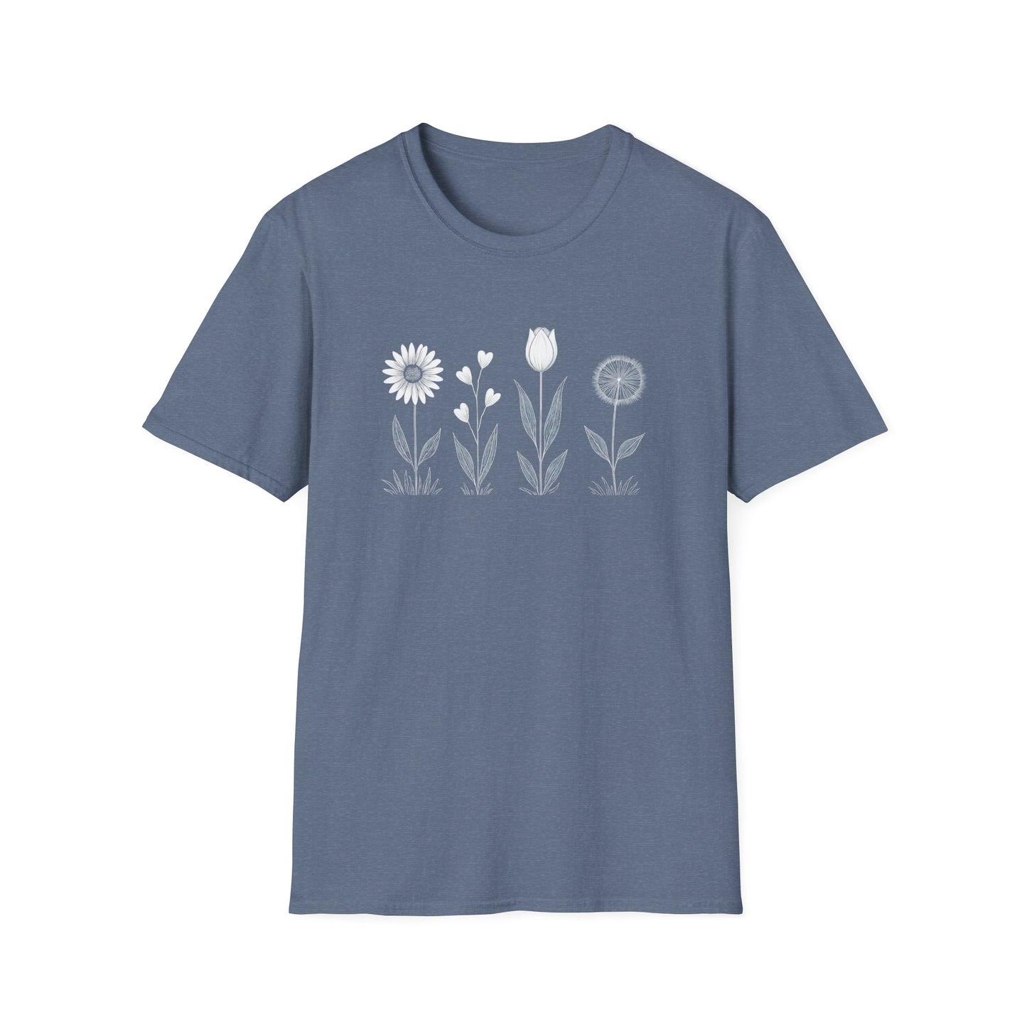 Minimalistic Flowers Line T-Shirt - Botanical Line Art Design