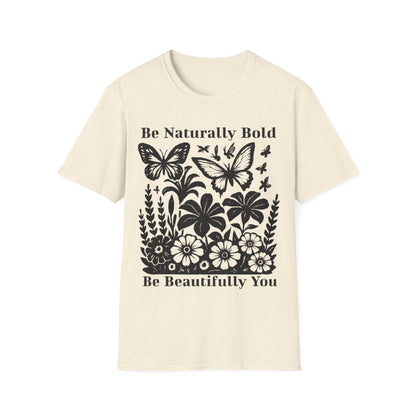 Monochrome Bold Botanical Flowers and Butterflies T-Shirt Design