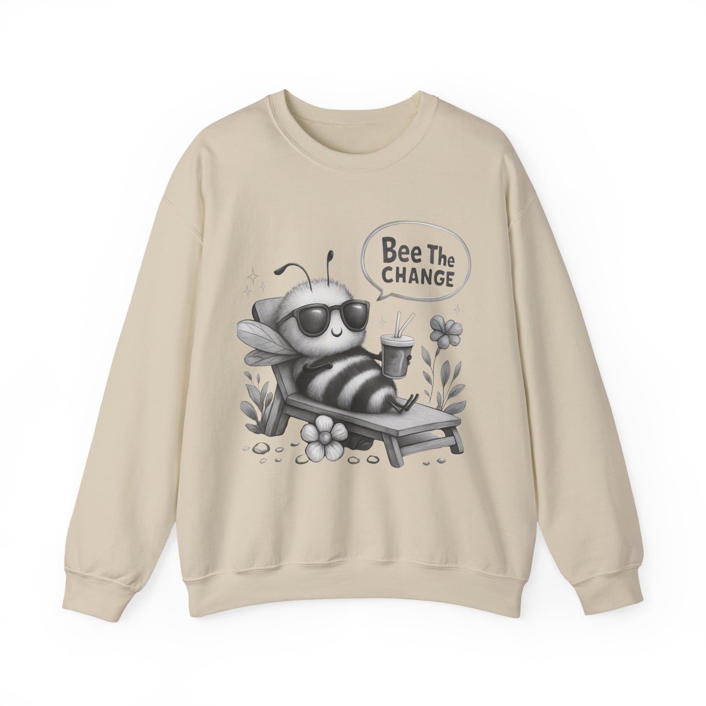 Bee The Change - Playful Cartoon Bee With Sunglasses Relaxing With A Drink Sweatshirt