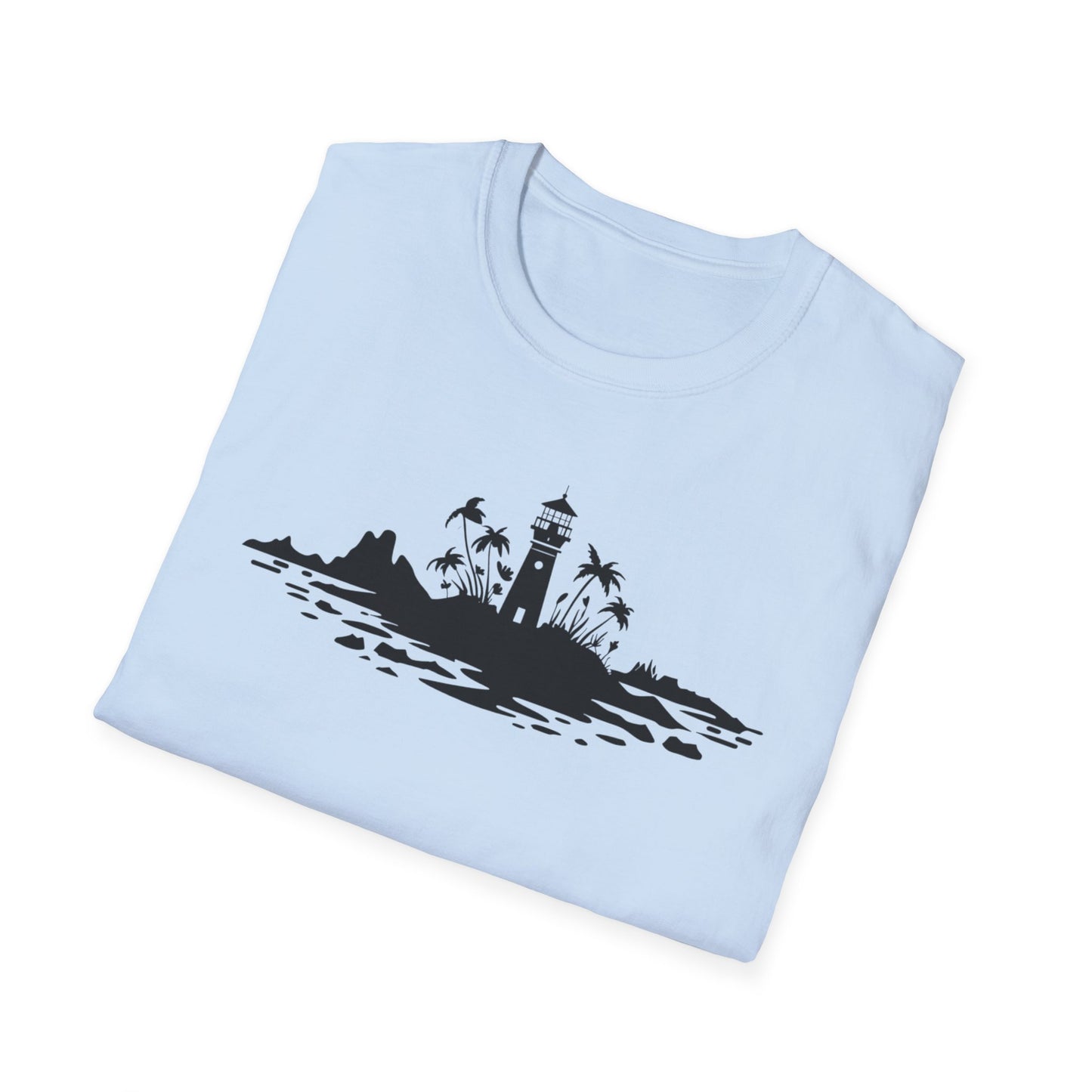 Minimalistic Silhouette Lighthouse, Island, Palms and Florals T-Shirt