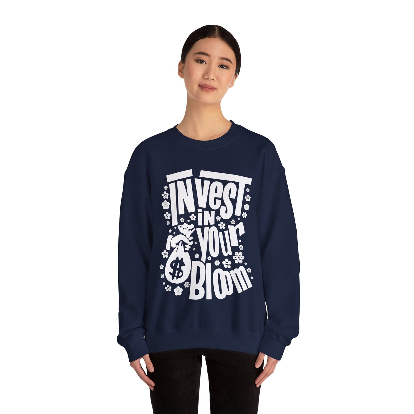 Invest In Your Bloom - Monochrome Floral Typography Sweatshirt