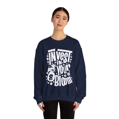 Invest In Your Bloom - Monochrome Floral Typography Sweatshirt
