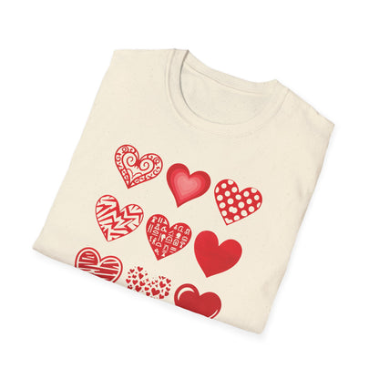 Grid of Different Red Heart Patterns T-Shirt