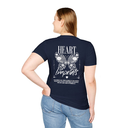 Heart Imprints T-Shirt –  Butterfly filled with Floral and Fingerprints and Typography Front and Back Design