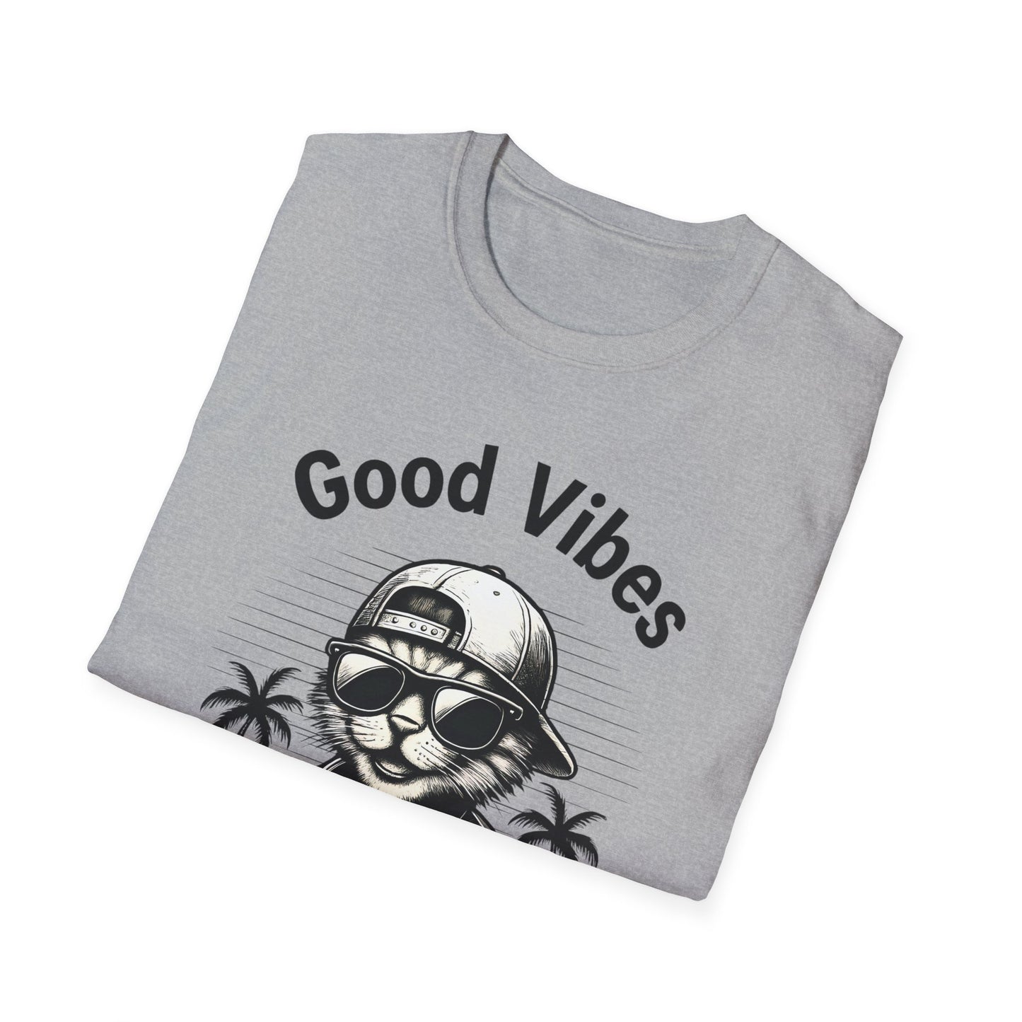 Good Vibes T-Shirt -  Cool Cat Relaxing with Tropical Drink Design