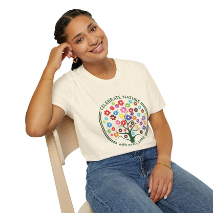 Celebrate Nature With Every Petal  - Logo Style Colorful Tree with Flowers T-Shirt