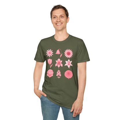 Pink Flowers Grid T-Shirt