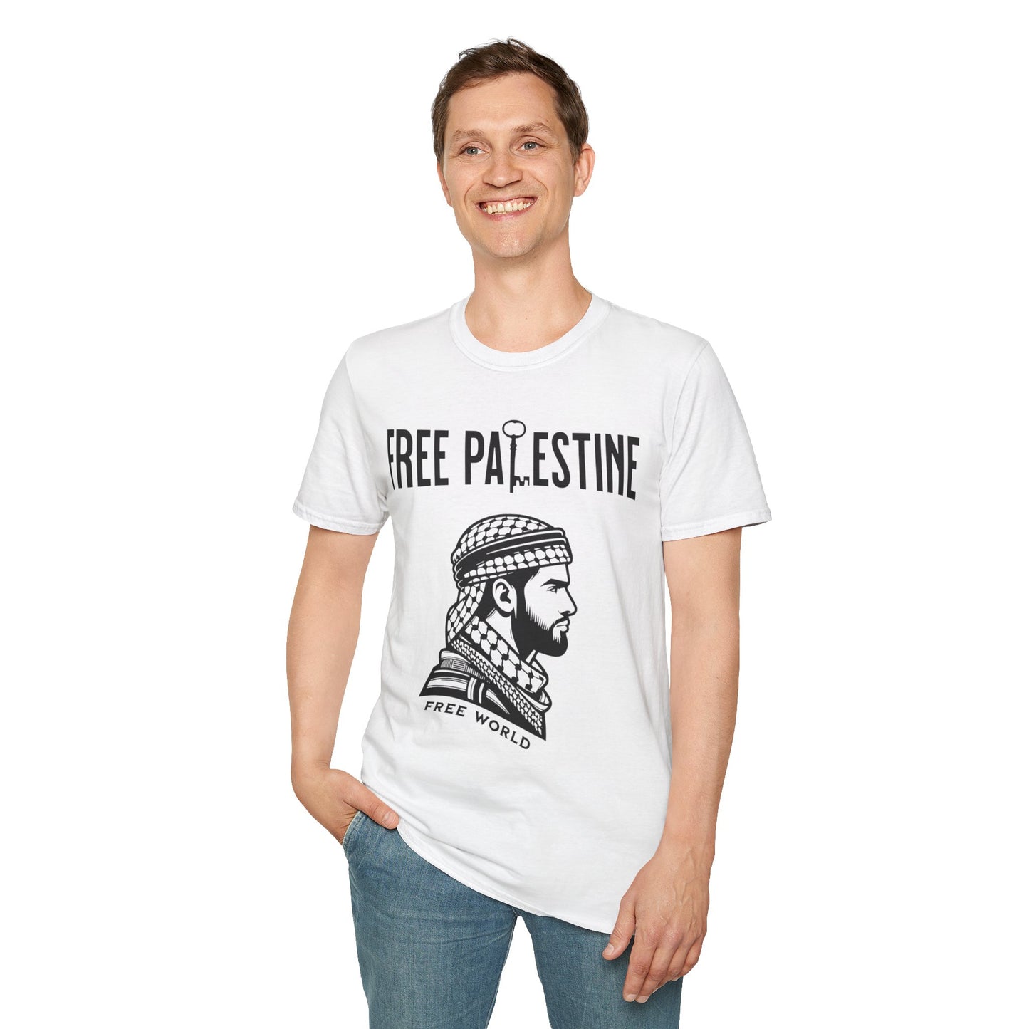 Free Palestine Free World - Man Wearing Palestinian Kuffiyah