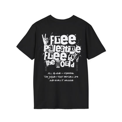 Free Palestine Free The World - Monochrome Graffiti T-Shirt