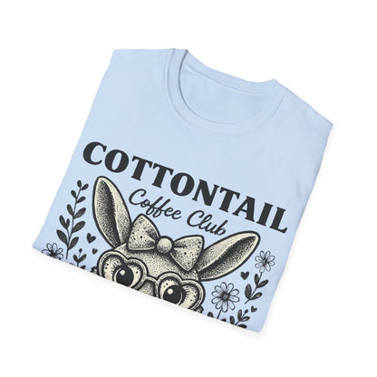 Cottontail - Monochrome Bunny With Coffee And Flowers T-Shirt