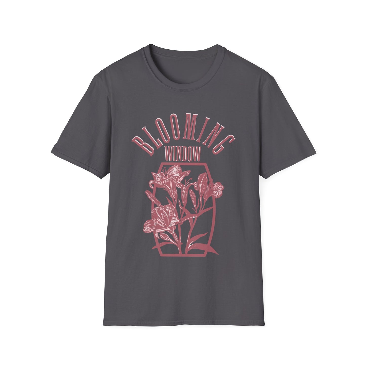 Blooming Window - Monochrome Pink Floral T-Shirt