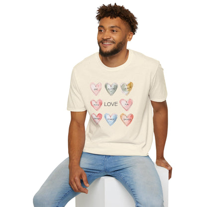 Love Is - Watercolor Hearts Grid With Text T-Shirt