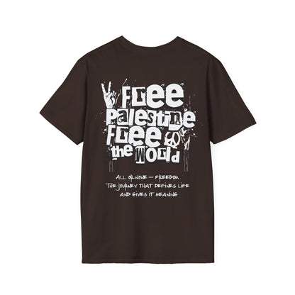 Free Palestine Free The World - Monochrome Graffiti T-Shirt