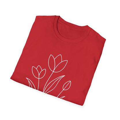 Tulip Outline T-Shirt - Line Art, Minimalistic Floral Design