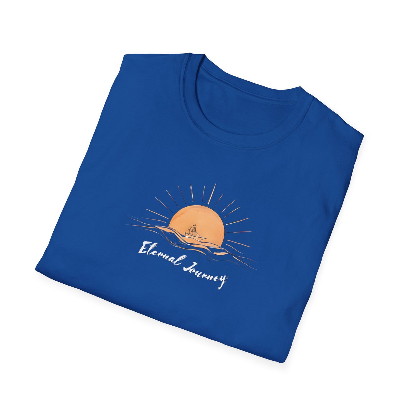 Eternal Journey T-Shirt - Minimalist Sun With Sailing Ship - Nature Scene Line Art Design