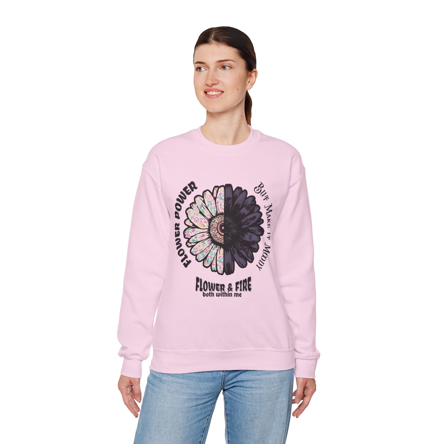 Flower Power but Make it Moody - Symmetrical Flower of Contrasting Design Sweatshirt
