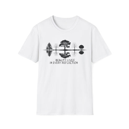 Beauty Lives In Every Reflection - Monochrome Silhouette Trees With Reflection In Water T-Shirt