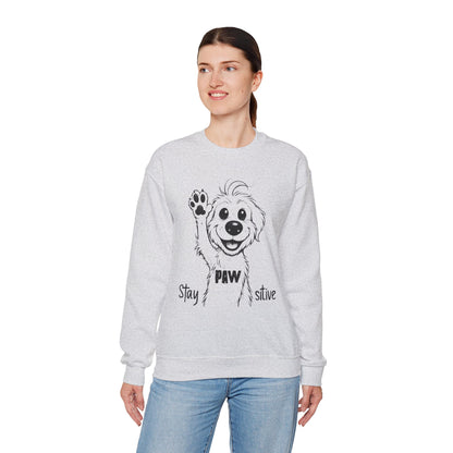 Stay Positive - Cartoon Playful Dog with Paw Raised High Sweatshirt