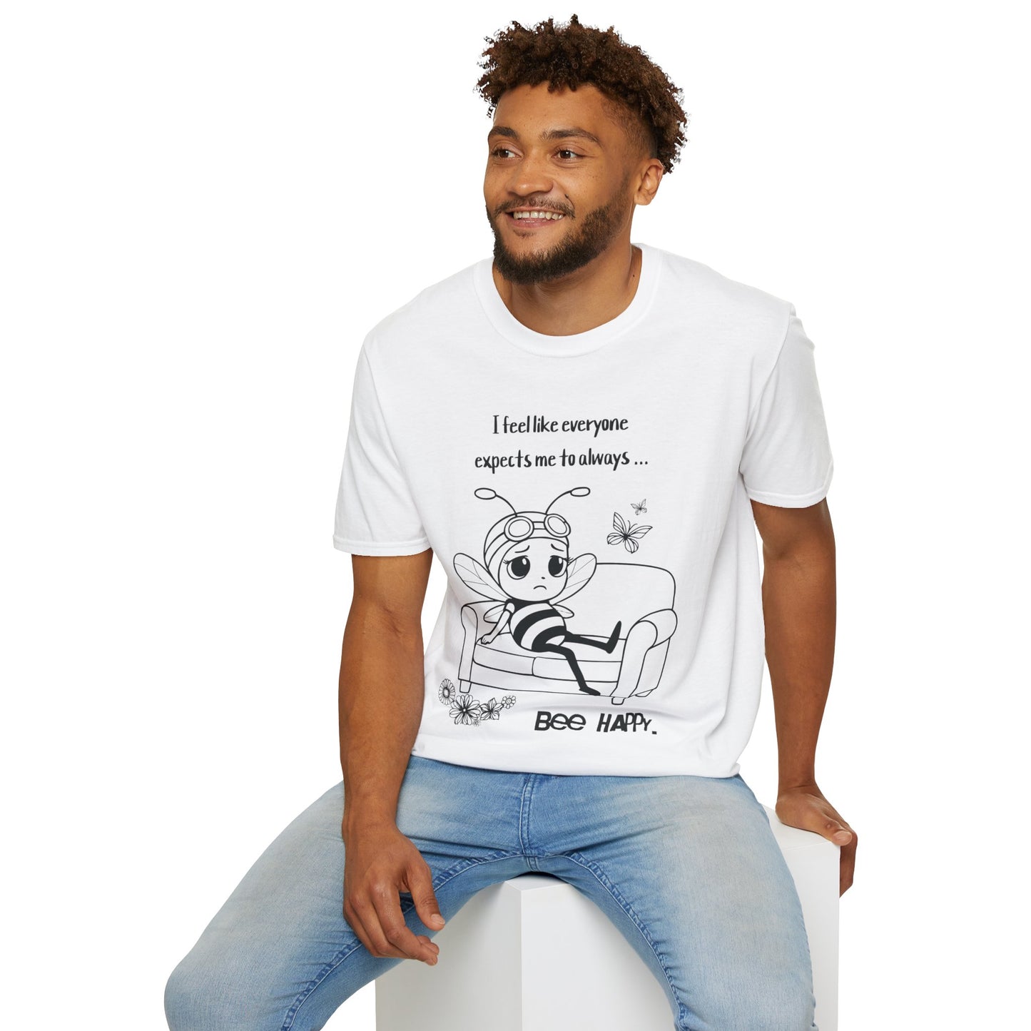 Bee Happy - Sad Bee Sitting on Couch With Self Talk T-Shirt