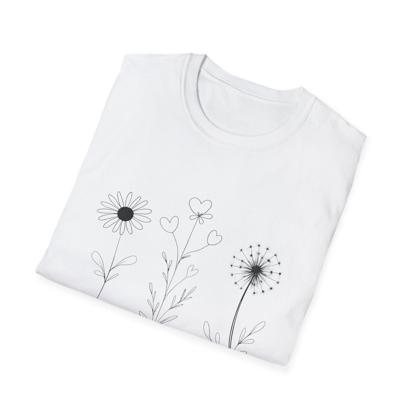 Bloom Softly Dream Widely T-Shirt - Minimalistic Flowers Outline - Botanical Line Art Design