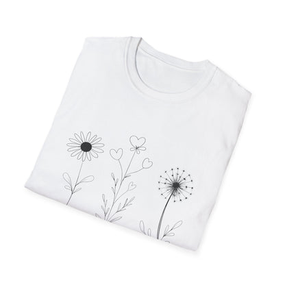 Bloom Softly Dream Widely T-Shirt - Minimalistic Flowers Outline - Botanical Line Art Design