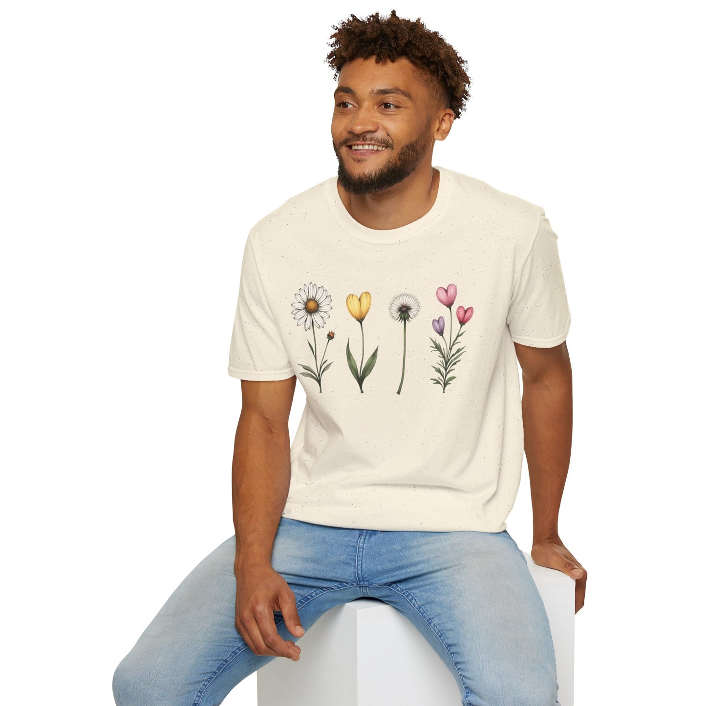 Realistic Floral Line T-Shirt - Colorful Design