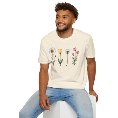 Realistic Floral Line T-Shirt - Colorful Design