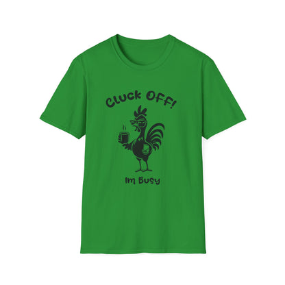 Cluck off I'm Busy - Playful Minimalistic Rooster Silhouette With Coffee And Files T-Shirt