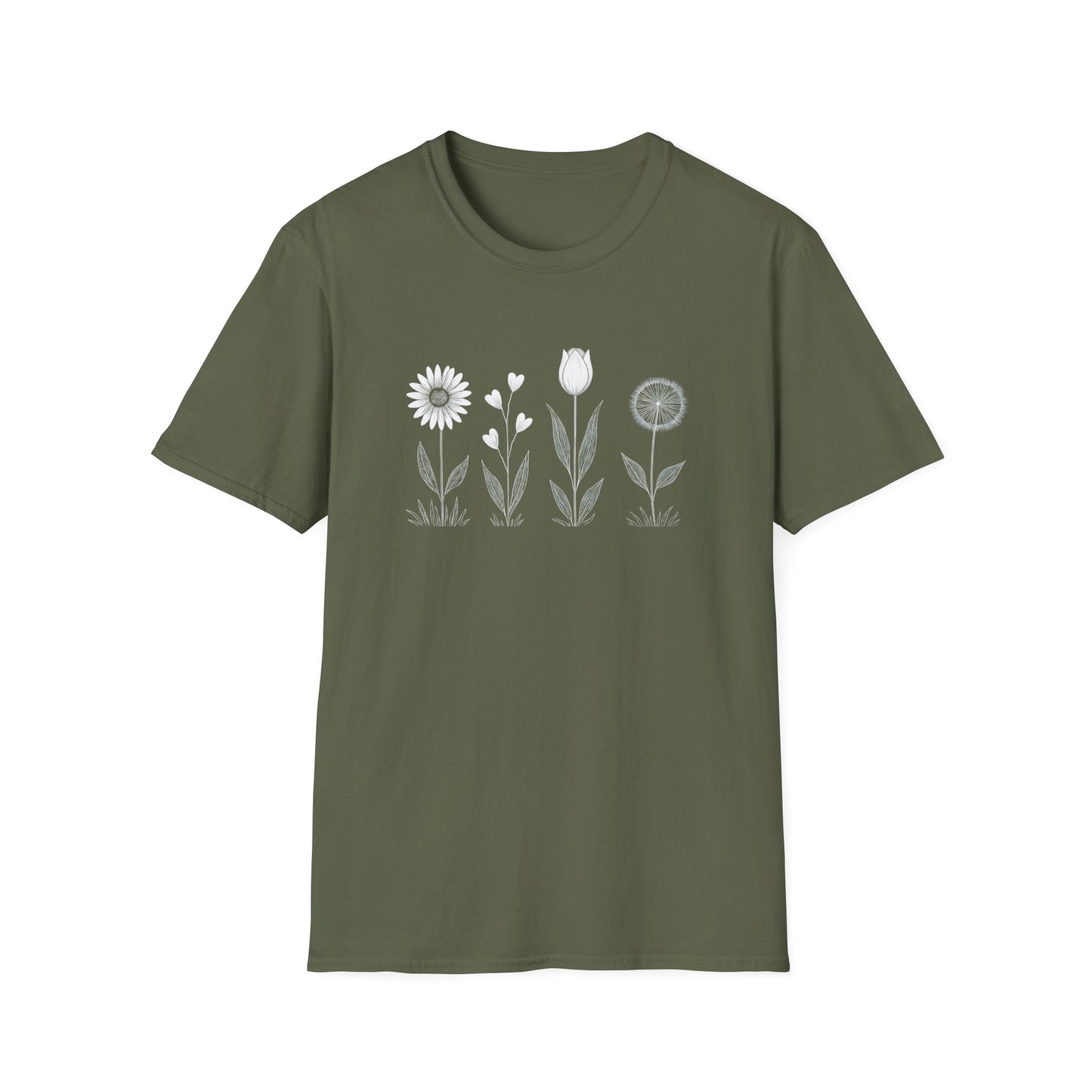 Minimalistic Flowers Line T-Shirt - Botanical Line Art Design