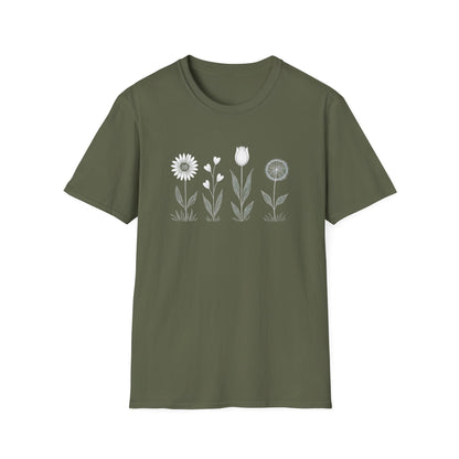 Minimalistic Flowers Line T-Shirt - Botanical Line Art Design