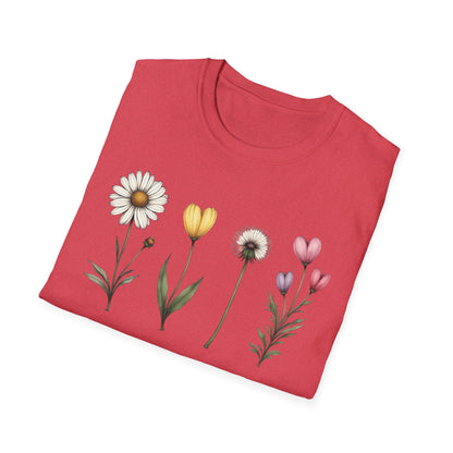Realistic Floral Line T-Shirt - Colorful Design