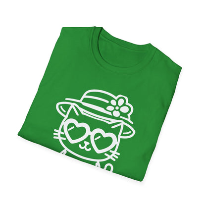 So Cool - Minimalistic Outline Kitten With Hat and Sunglasses T-Shirt