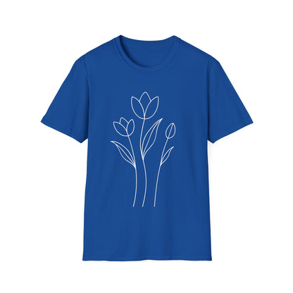 Tulip Outline T-Shirt - Line Art, Minimalistic Floral Design