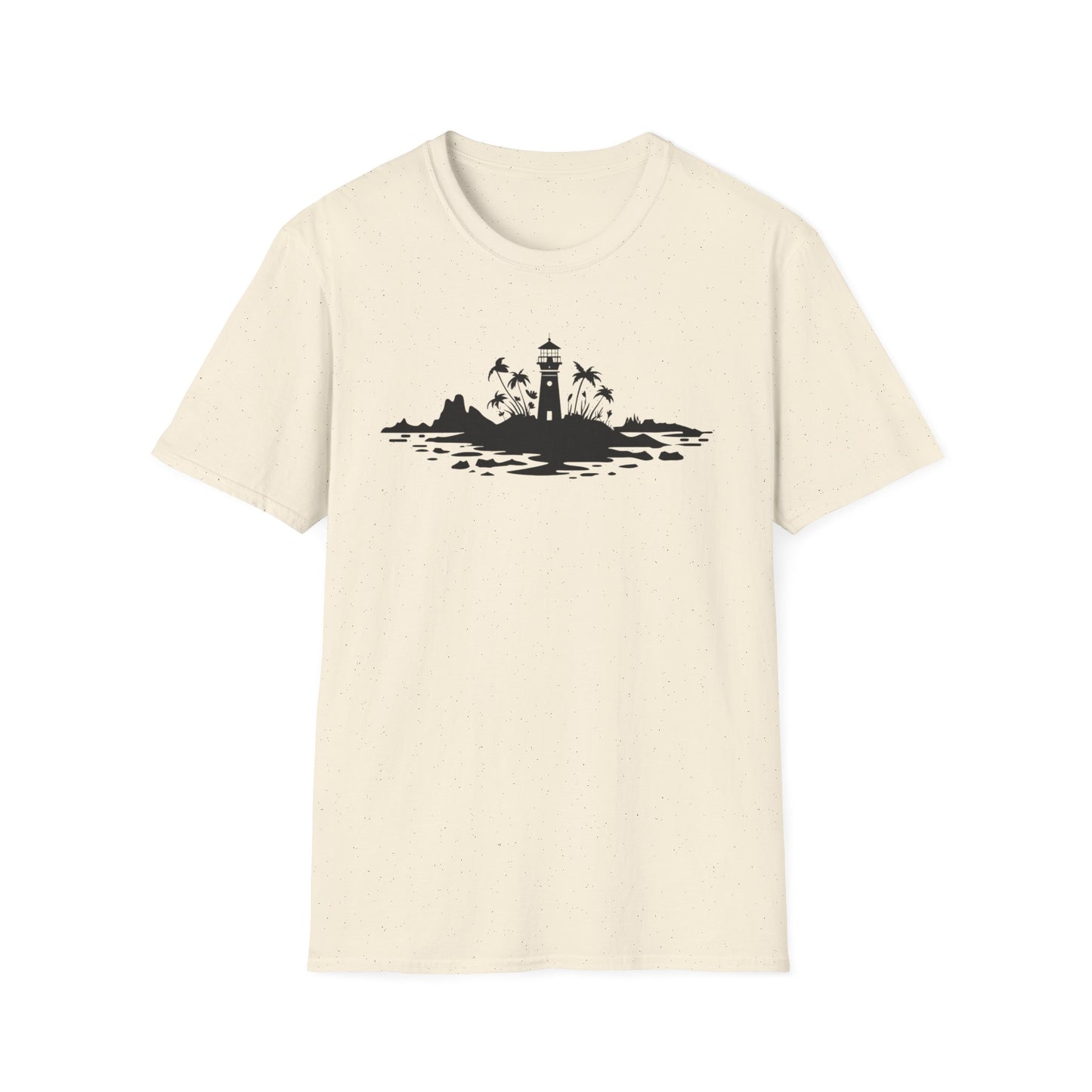 Minimalistic Silhouette Lighthouse, Island, Palms and Florals T-Shirt