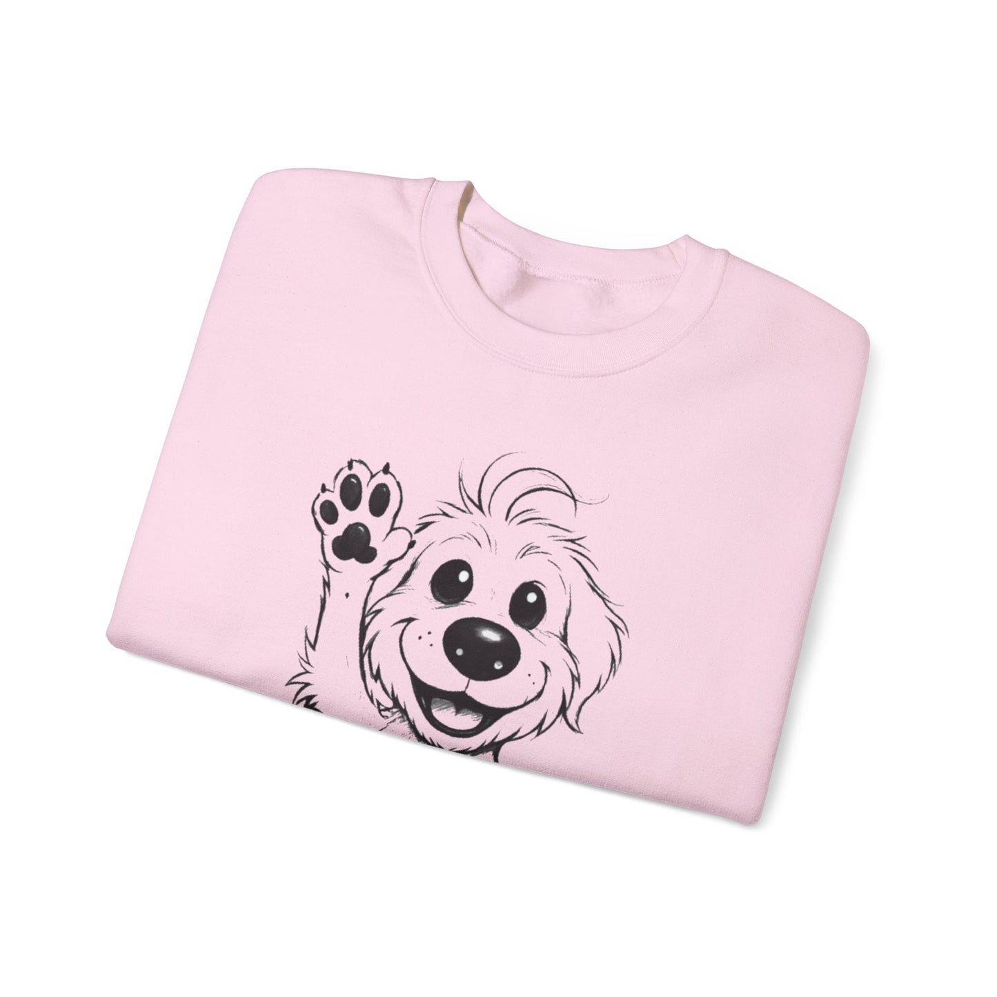 Stay Positive - Cartoon Playful Dog with Paw Raised High Sweatshirt