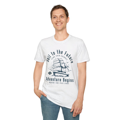 Sail to the Future - Monochrome Ship Landscape T-Shirt