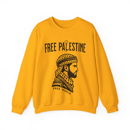 Free Palestine Free World - Man Wearing Palestinian Kuffiyah Sweatshirt