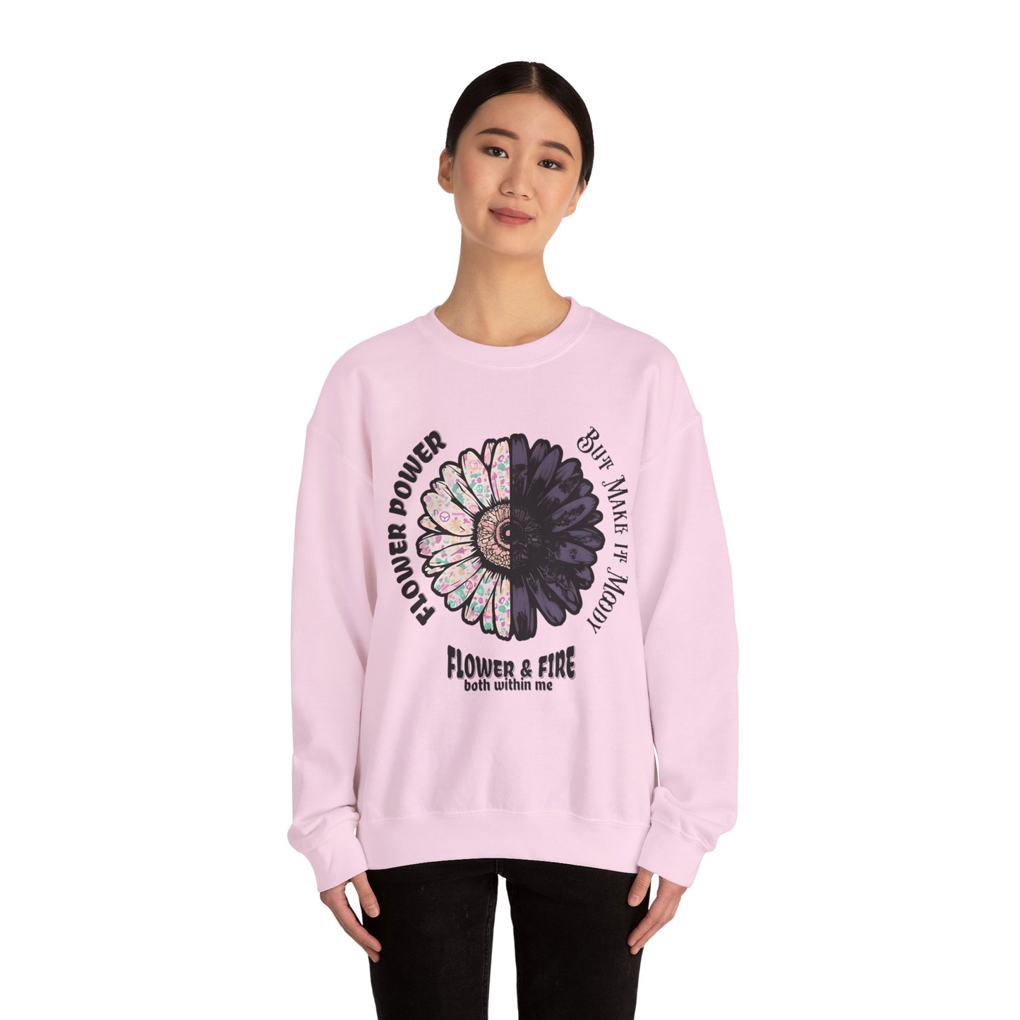 Flower Power but Make it Moody - Symmetrical Flower of Contrasting Design Sweatshirt