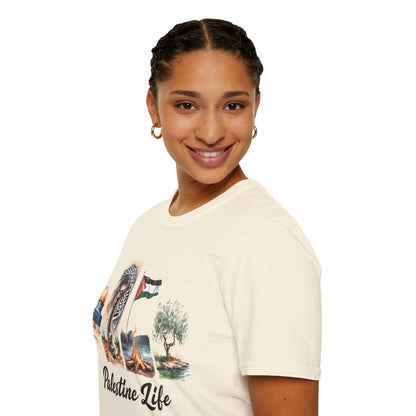 Palestine Life - Watercolor Four Panels of Palestinian Symbols T-Shirt