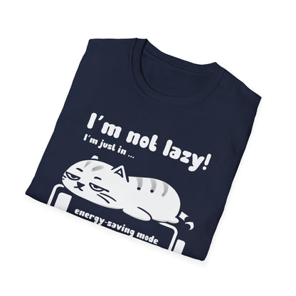I'm not lazy, I'm Just In Energy Saving Mode - Playful Silhouette Cat On Battery T-Shirt
