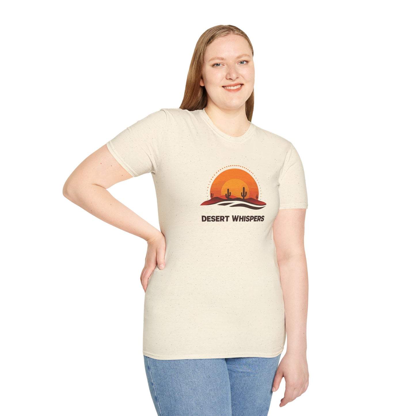 Desert Whispers T-Shirt – Nature Scene with Sunset, Cactus, and Sand Design