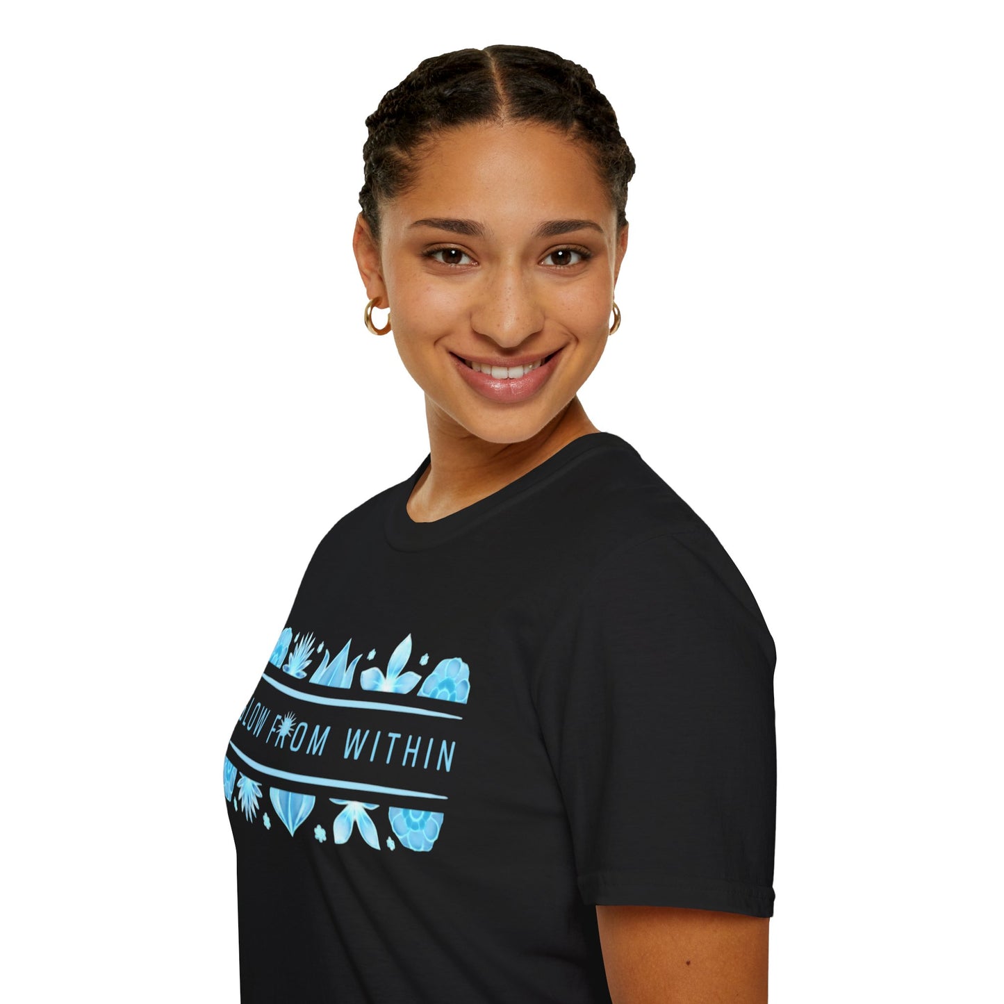 Glow From Within T-Shirt -Glowing Blue Floral Line