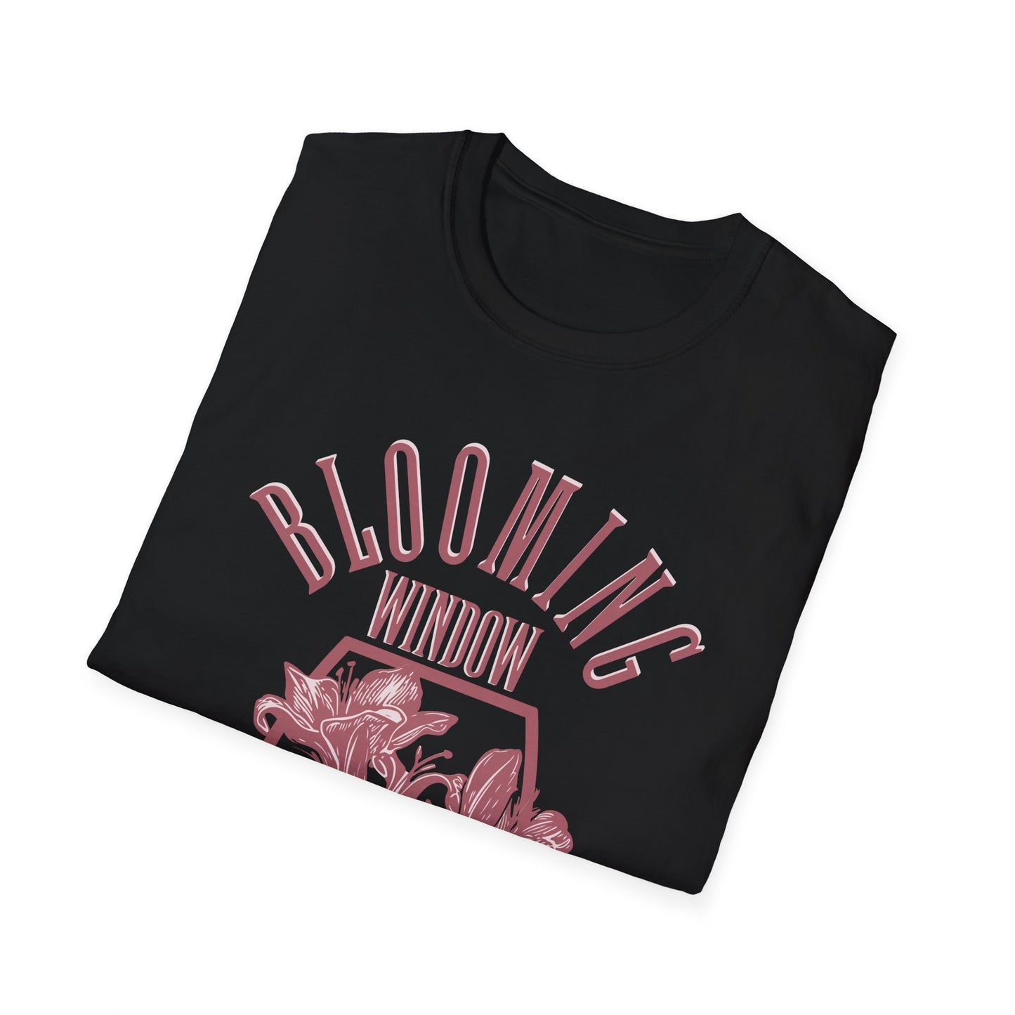 Blooming Window - Monochrome Pink Floral T-Shirt