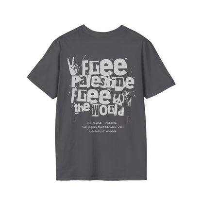 Free Palestine Free The World - Monochrome Graffiti T-Shirt