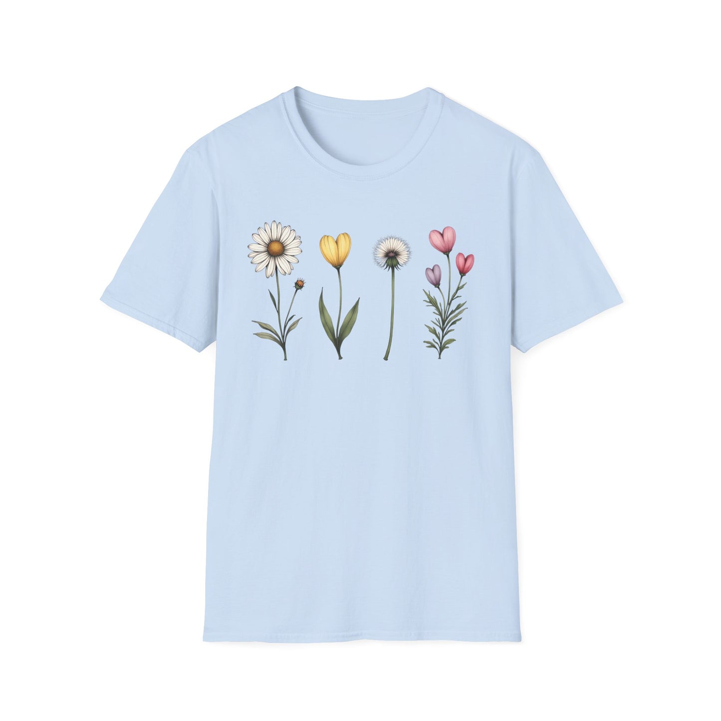 Realistic Floral Line T-Shirt - Colorful Design